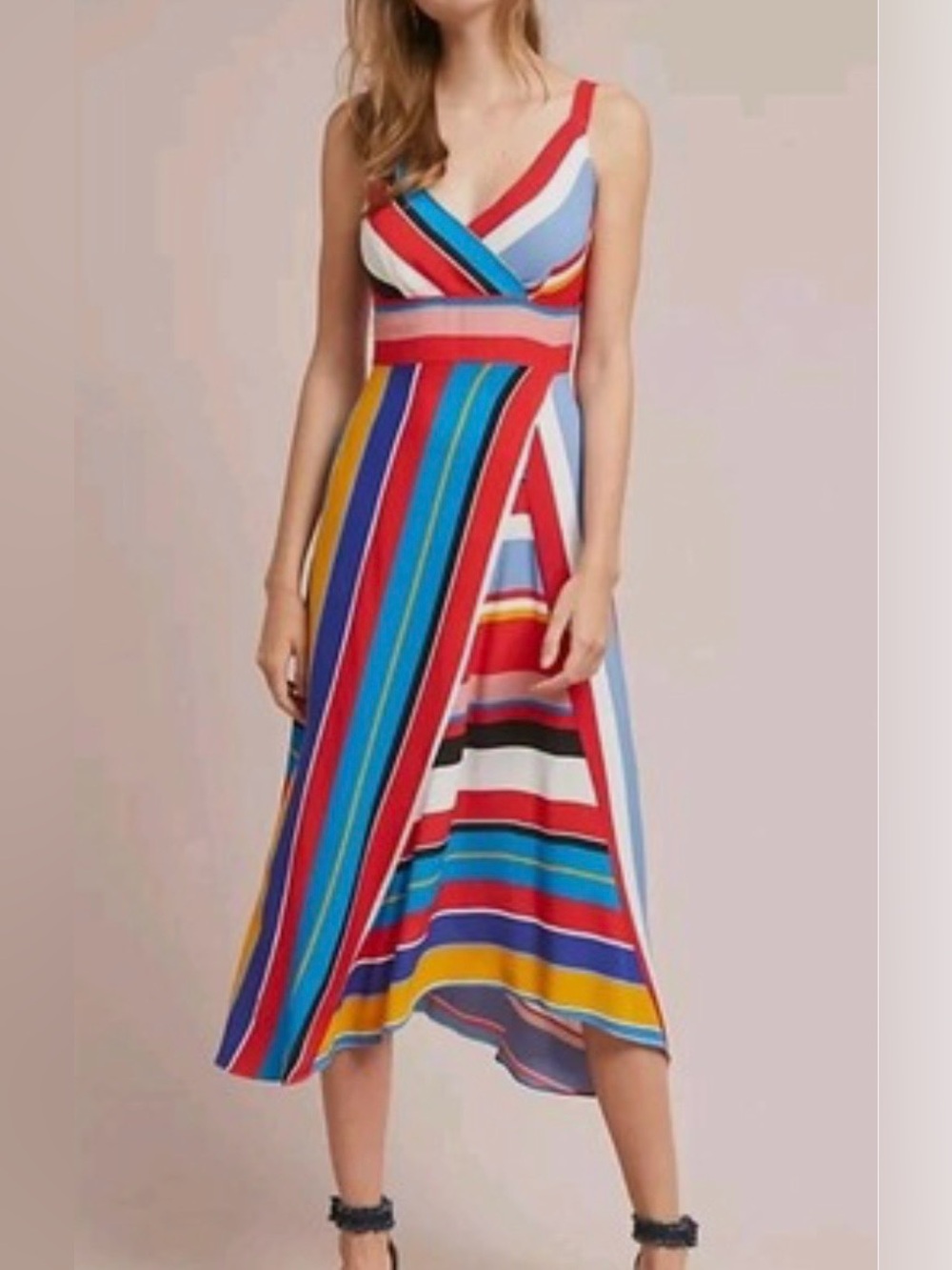 Tracy Reese for Anthropologie, Size 16 Bold Multicolor Striped V-Neck Maxi Dress